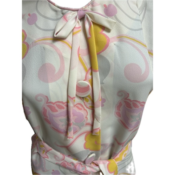 Flo Weinberg Vintage 1960’s Pink Yellow Floral Belted Maxi HouseDress. - Picture 3 of 9